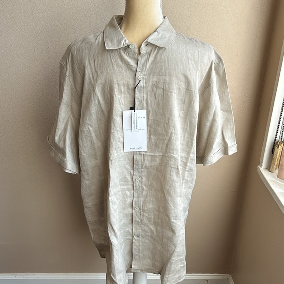 Ike Behar Men’s Sandstone Beige Pure Linen Shirt Sz XL New short Sleeve - Picture 2 of 4